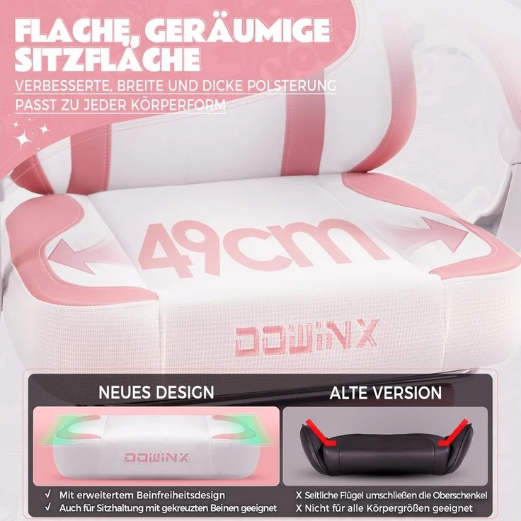 Dowinx Gaming-Stuhl Niedlich mit Katzenohren, Pfoten-Lendenkissen und Sitzkissen, (Packung), Ergonomischer Computerstuhl mit Fußstütze, PC-Spiele-Stuhl für Mädchen – Bild 2