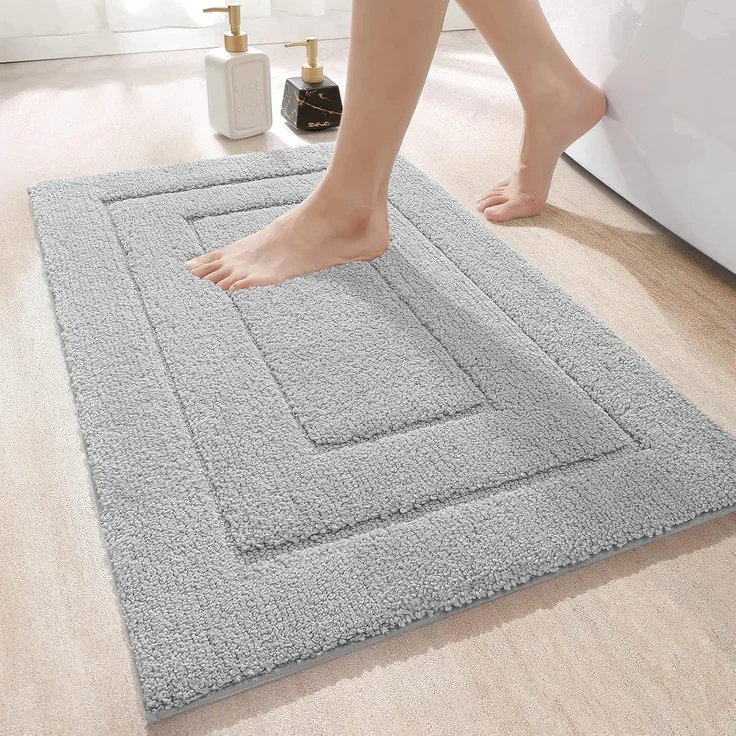 DEXI Badteppich rutschfeste,weicher Badezimmerteppich Wasserabsorbierend Badematte maschinenwaschbar Badvorleger für Dusche,Badewanne und Toilette - Hellgrau,40x60 cm – Bild 1