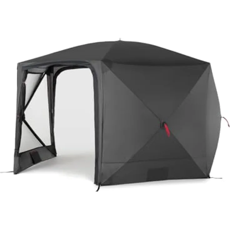 qeedo Quick Hub Hex Pop Up Pavillon faltbar (3,66 x 2,18m) Camping, Event Shelter & Vorzelt, Dark Coating Dach UV-Schutz, innovative Quick Up System
