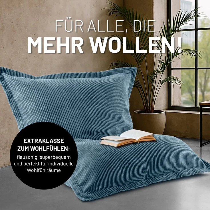 Lumaland Sitzsack Classic XXL Cord | Riesen Sitzsack XXL mit Softer Rippenstruktur – ideal zu Cord Sofa & Sessel Indoor Bean Bag für Wohnzimmer, Schlafzimmer & Co. - 380 L, 140x180 cm – Bild 6