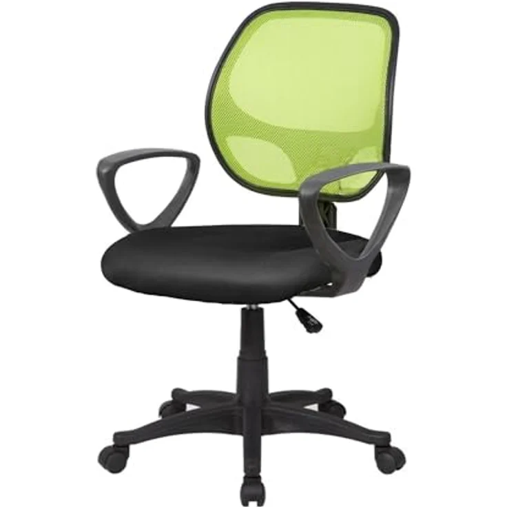 Dmora - Stuhl mit Rädern Geraldton, Mesh-Arbeitsstuhl mit Armlehnen, ergonomischer Bürositz, 56x57h88/100 cm, Schwarz und Grün – Bild 2