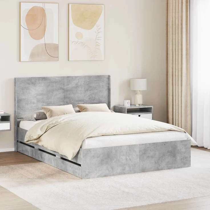 vidaXL Bettgestell mit Stauraum und Kopfteil Betongrau 160 x 200 cm 3413932 – Bild 1