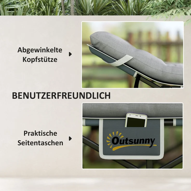Feldbett faltbar Campingbett mit Matratze Kopfkissen Seitentasche 185 x 68 x 37 cm bis 150 kg Hellgrau--Hellgrau--37x68x185cm--YOUDENOVA – Bild 7