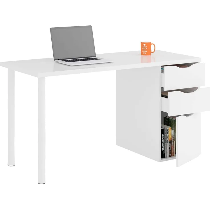 Wendbarer Schreibtisch mit Kommode mit zwei Schubladen und einer Tür, Farbe weiß, Maße 138 x 74 x 60 cm
