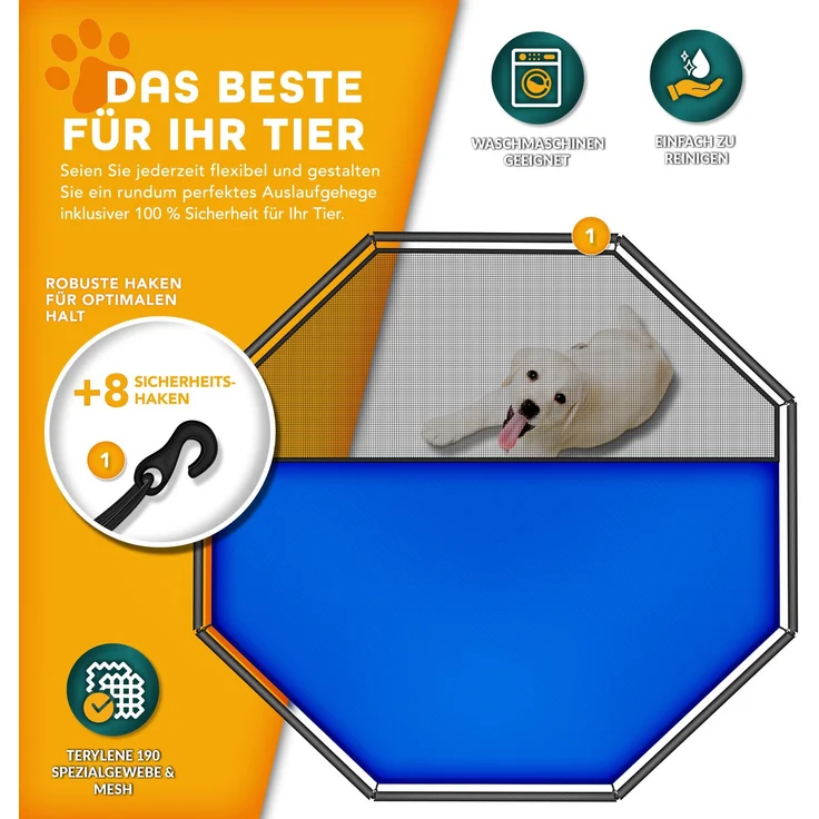 TRESKO® Welpenlaufstall mit Dach & Erdankern, 8-teilig, faltbar mit Tür, Aufbau werkzeugfrei, wetterfest, 60 cm hoch – Bild 3