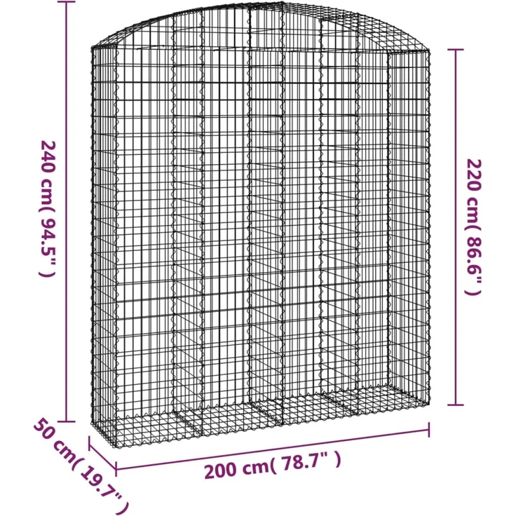 vidaXL Gabione mit Hochbogen 200x50x220/240 cm Verzinktes Eisen 153481 – Bild 5
