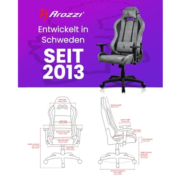 Arozzi Torretta Supersoft, ergonomischer Gaming Stuhl mit 3D Armlehnen, 165° Rückenlehne und bis zu 120 kg Belastbarkeit, anthracite – Bild 2