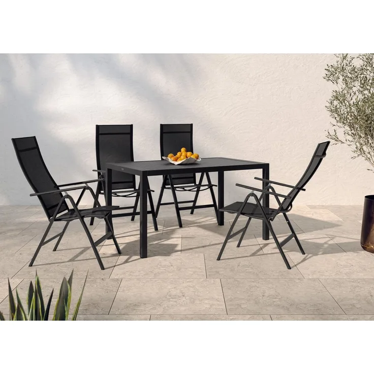 KONIFERA Garten-Essgruppe »Messina«, (Set, 5-tlg, 4x Sessel, Tisch 90x160x75 cm, Aluminium, Textilgewebe), Tisch 90x160x75 cm, 4 Stühle