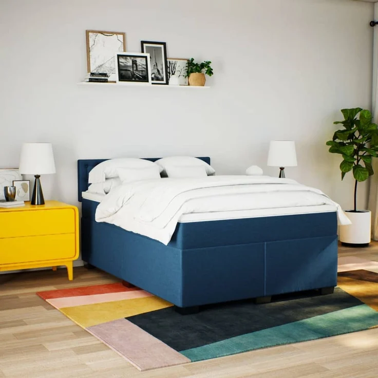vidaXL Boxspringbett mit Matratze Blau 160x200 cm Stoff 3288259 – Bild 4