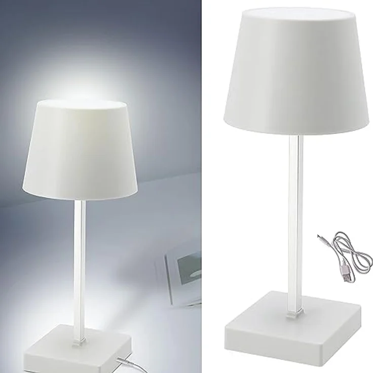 HAC24 2er Set Tischleuchte, Touchfunktion, Warmweiß, USB Aufladbar, Dimmbar, Weiß – Bild 3