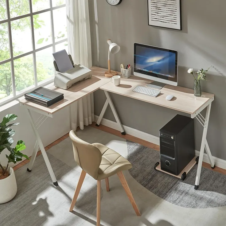 Schreibtisch Tarielarg mit PC-Ständer L-förmig 158x120x75 cm Eicheoptik [en. casa]