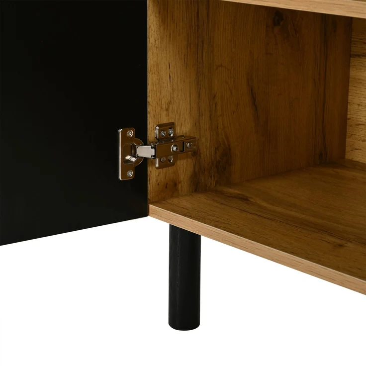 ZUBALIYA Sideboard 140x40x70 cm, mit 2 Türen, aus MDF / Spanplatte, Natur / Schwarz – Bild 23
