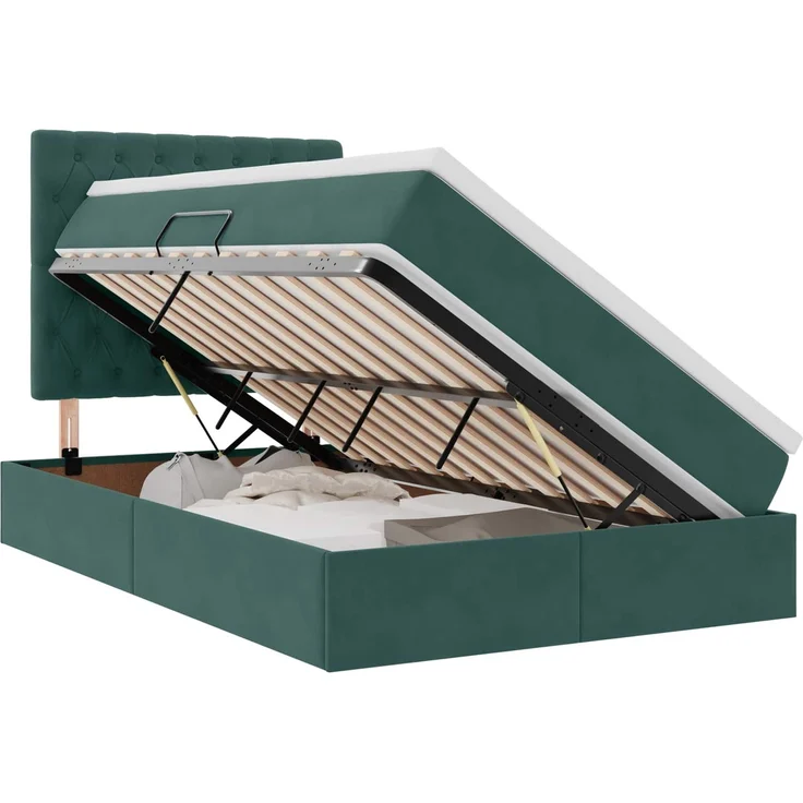 vidaXL Aufbewahrungsbett mit Matratze Dunkelgrün 120 x 190 cm Samt 3372078 – Bild 2
