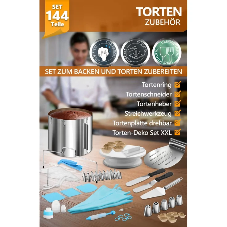 Aurelia Home Tortendeko-Set 144-teilig mit Tortenring 20 cm und Drehteller – Bild 2