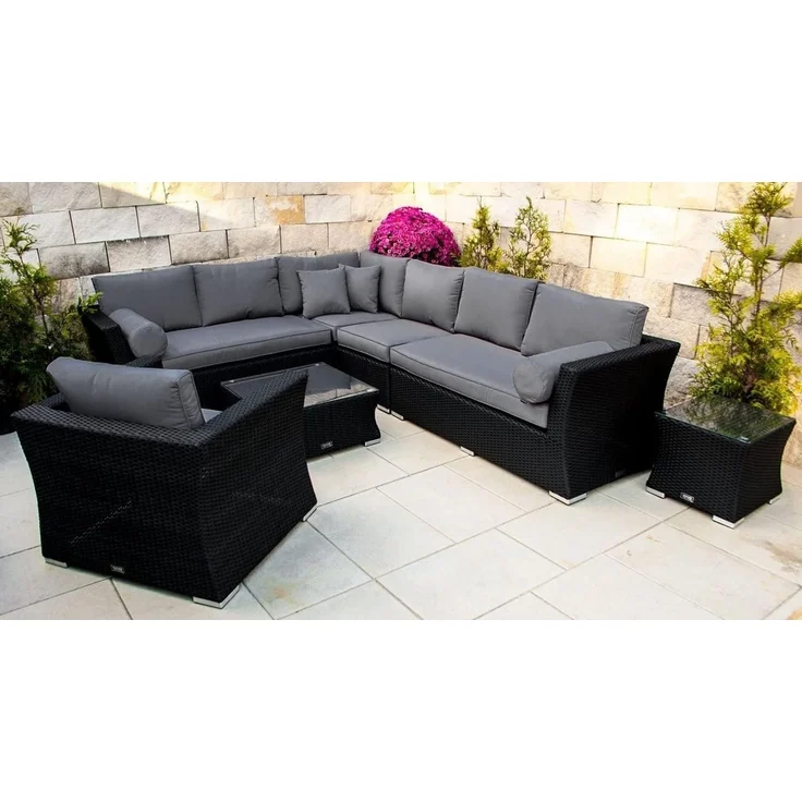 Ragnarök Möbel-Design Gartenlounge-Set Lounge Set Wotan, (Set, Ecksofa, Alu, Polyrattan), integrierte Kopfstützen in den Sitzflächen, extra Breite Armlehnen – Bild 1