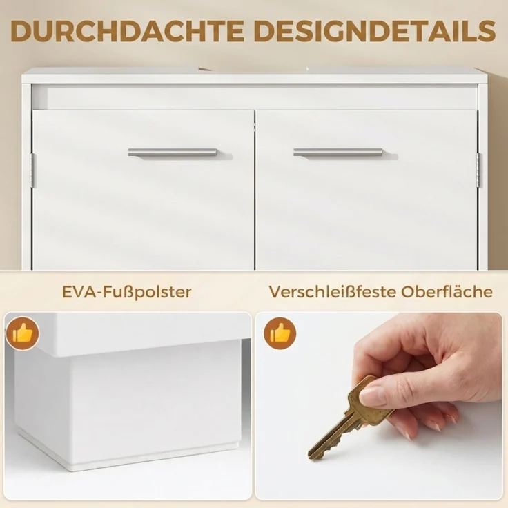 Waschbeckenunterschrank 60 x 30 x 60 cm in Weiß mit verstellbarem Regal und U-Ausschnitt – Bild 5