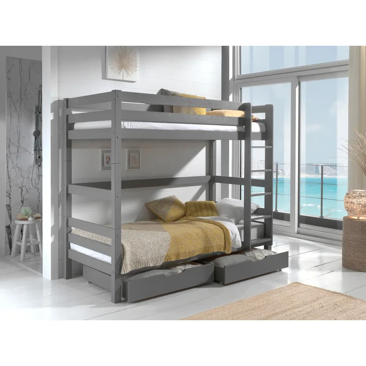 Vipack 'Pino' Etagen-Hochbett 90x200 cm, grau, 180 cm Höhe inkl. 2 Schubladen