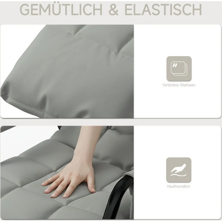 Home Nature Wohnkonzept Schaukelstuhl mit 5-fach verstellbarer Rückenlehne, Ergonomischer Relaxsessel, Lesesessel bis 160 kg, 104×56×93,5 cm, Kunstleder Hellgrau – Bild 4