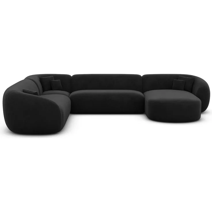 Polster Wohnlandschaft Sorelia XXL U-Form - Samtstoff - Schwarz - Rechts