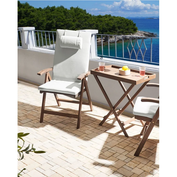 Set mit 2 Stühlen und Sitzkissen AMANTEA PREMIUM Akazienholz Cremeweiß – Bild 3