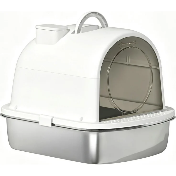 Geschlossene Katzentoilette aus Edelstahl mit Streuzone, 52,4x41,3x39,9 cm, Weiß – Bild 3