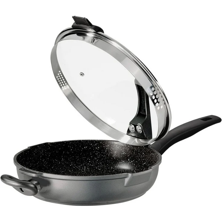 STONELINE Schmorpfanne, Aluminium (Set, 2-tlg, 1 Pfanne, 1 Sieb-Glasdeckel), mit echten Steinpartikeln, induktionsgeeignet, Designed in Germany – Bild 1