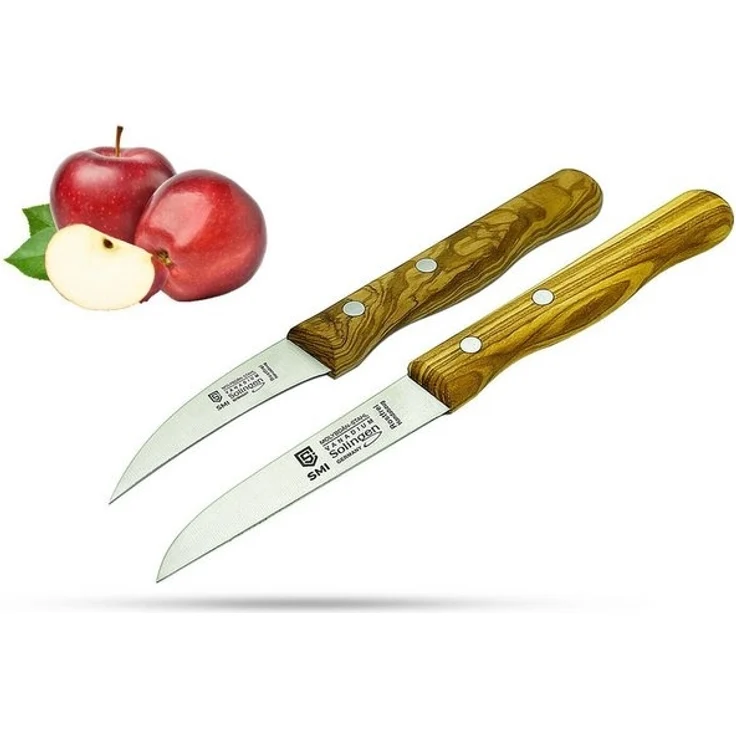 SMI Obstmesser Solingen Schälmesser Set Olivenholz Gemüsemesser Gebogen Gerade – Bild 4