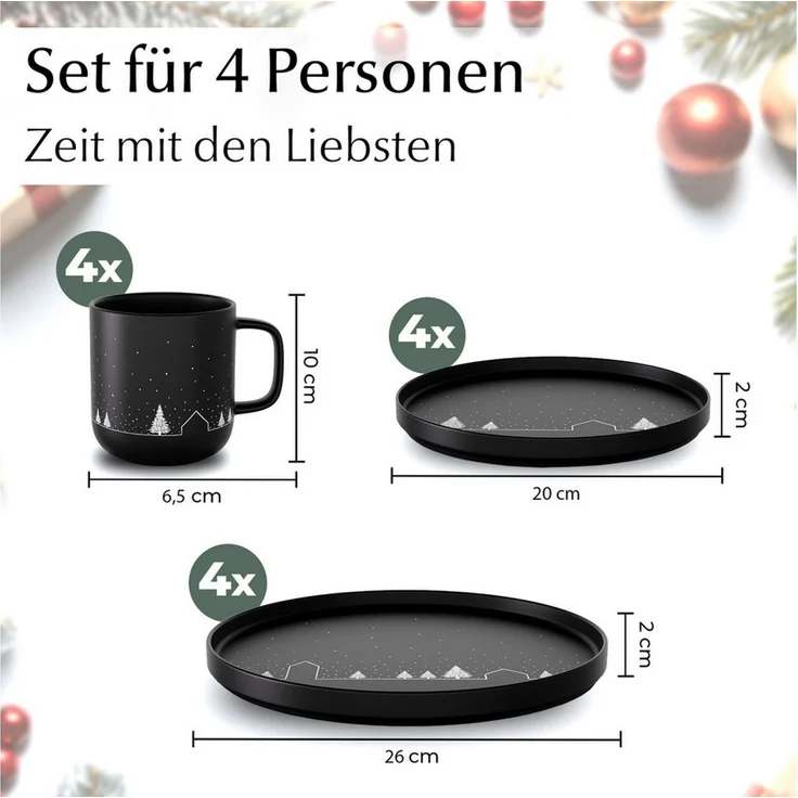 MiaMio Tafelservice Vinter matte Glasur, Schwarz (12-tlg), 4 Personen, Keramik, 12-teilig, matte schwarze Glasur – Bild 3