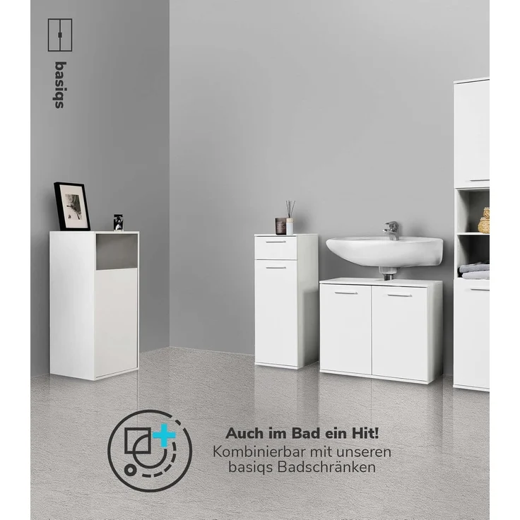mokebo Wäscheschrank Der Wäschehüter (1-türig) Wäschekorb oder Wäschesammler mit Magnetverschluss in Weiß – Bild 7