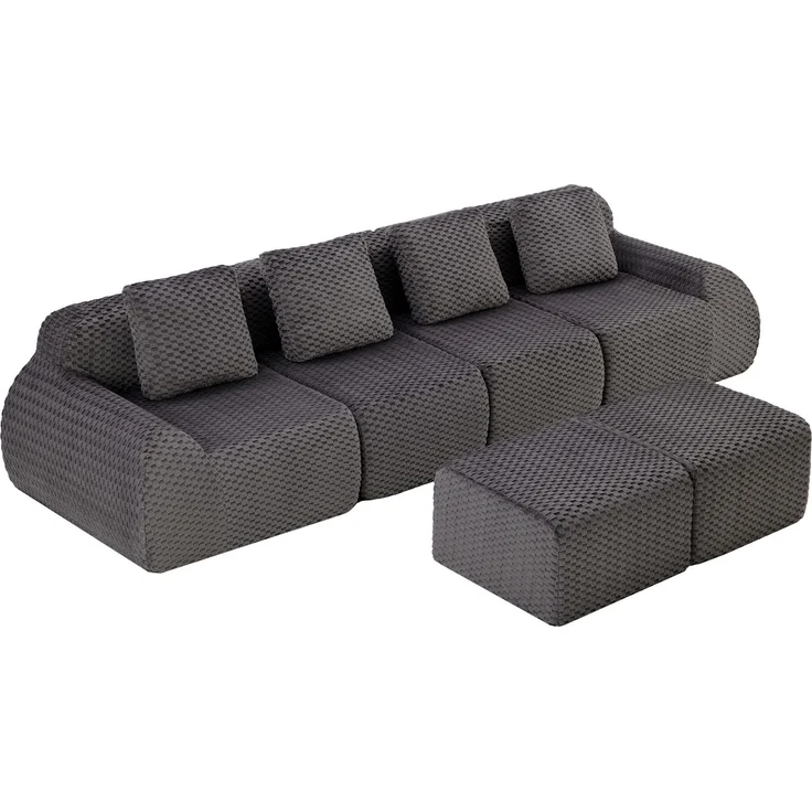 Merax Modulares Sofa U-Form/L-Form, 6-Sitzer Wohnlandschaft für Wohnzimmer, Rahmenloses Vollschaumsofa mit 74 cm Sitztiefe, Breiten Armlehnen und 2 Beweglichen Ottomanen, Montagefrei, Grau – Bild 10