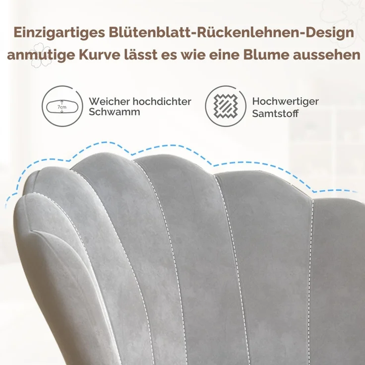 Hawthyhome Polsterstuhl Polstersessel 2er Set mit Blütenblatt-Rückenlehne, goldene Metallbeine, ergonomische hohe Rückenlehne mit Kopfstütze, Wasserfall-Sitzkissen, SGS-zertifiziert & bis 150 kg belastbar, elegantes Design, ideal für Esszimmer, Schmink... – Bild 3