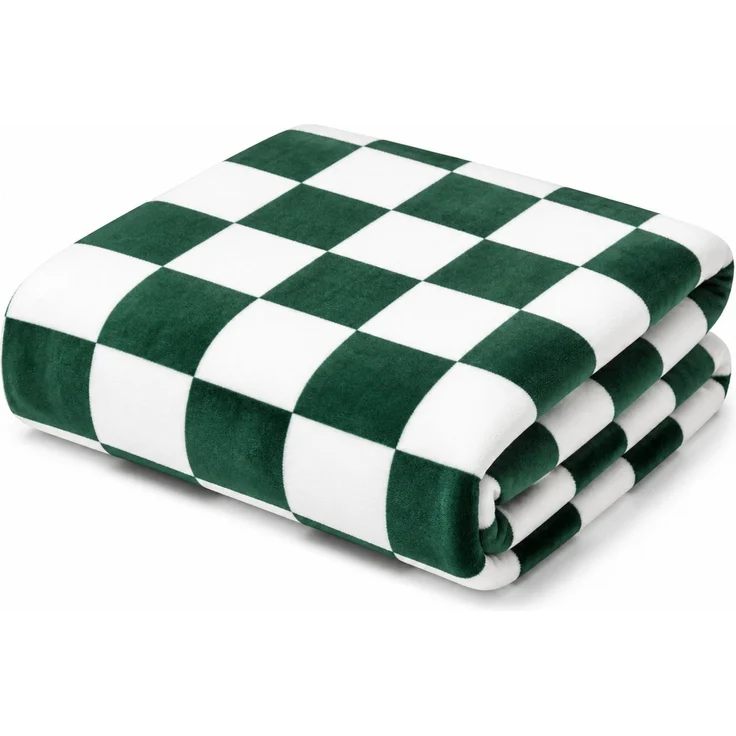 Kuscheldecke mit Digitaldruck, doppellagige Fleecedecke, kariert, Grün-Weiß, 75 x 100 cm – Bild 1