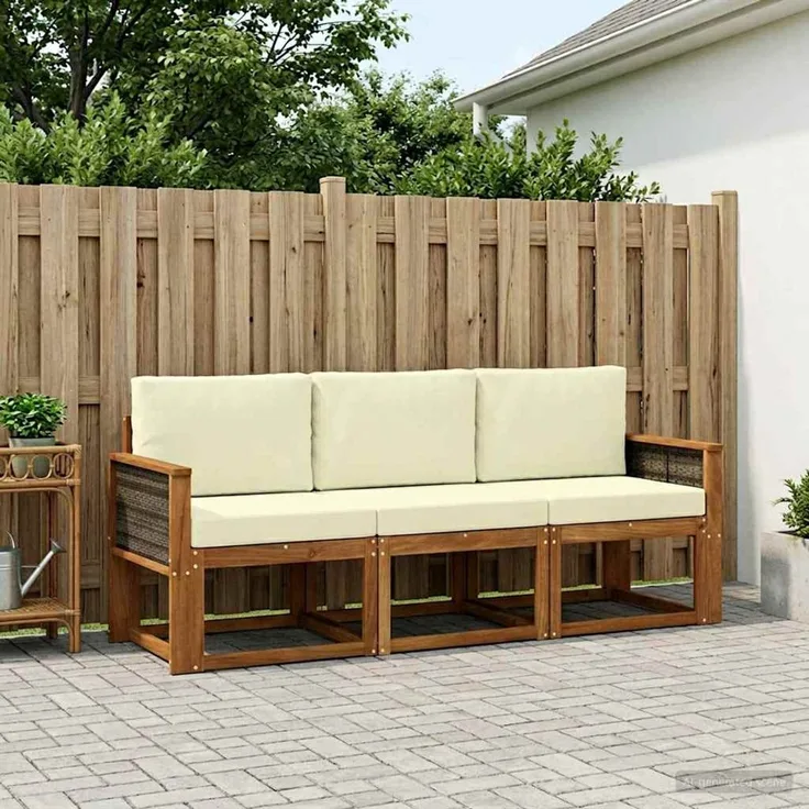 vidaXL Outdoor-Sofagarnitur 3 stk. 3-Sitzer Natur und Creme 3384946