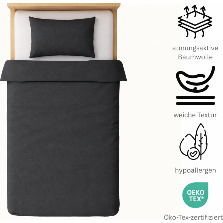 Jersey Kinder Bettwäsche 100x135cm Hautfreundlich Atmungsaktiv Baumwolle Grau – Bild 2