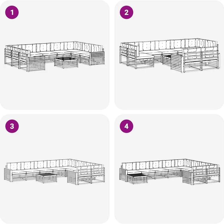 vidaXL Outdoor-Sofagarnitur 10 stk. 9-Sitzer Weiß und Creme 3391200 – Bild 7