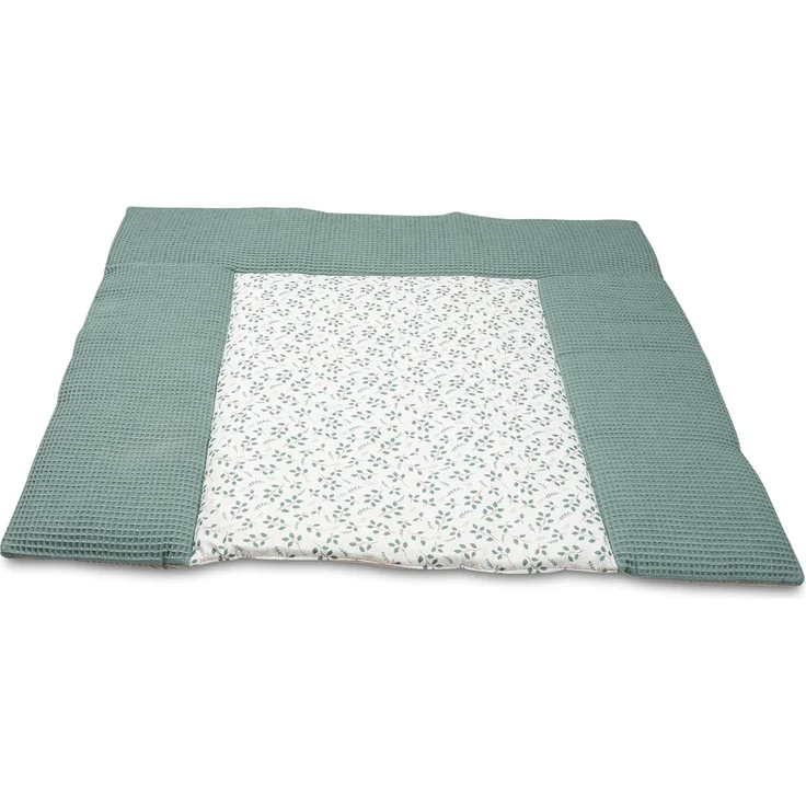 ULLENBOOM ® Wickelauflage 85x75 cm Waffelpiqué Floral Grün (Made in EU) - Wickelunterlage Waschbar und für Unterwegs geeignet, Bezug: 100% OEKO TEX Baumwolle, Wickeltischauflage 75x85
