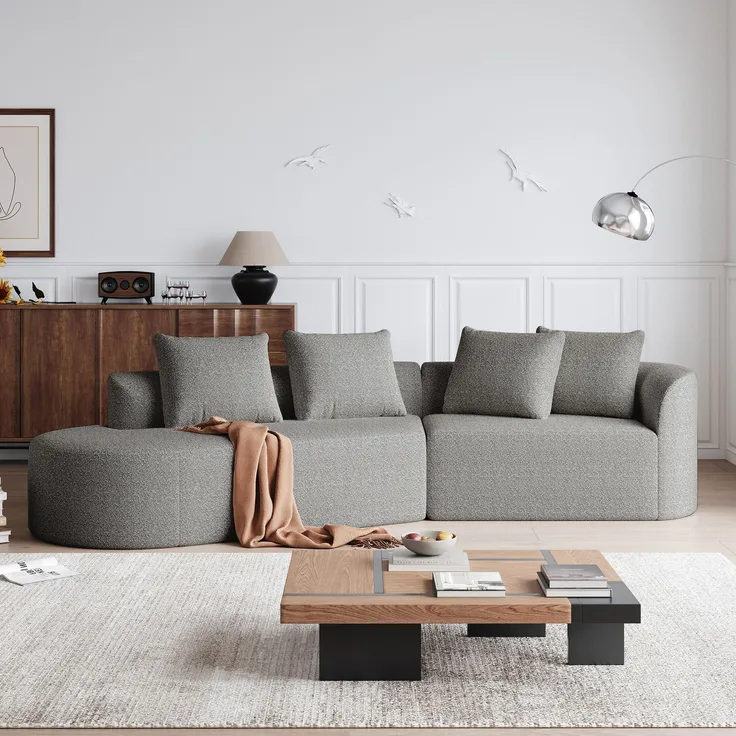 Sofa, Modernes gepolstertes übergroßes Ecksofa 4-Sitzer geschwungene Wolkencouch mit 4 Zierkissen frei kombinierbar, Chenille, Grün