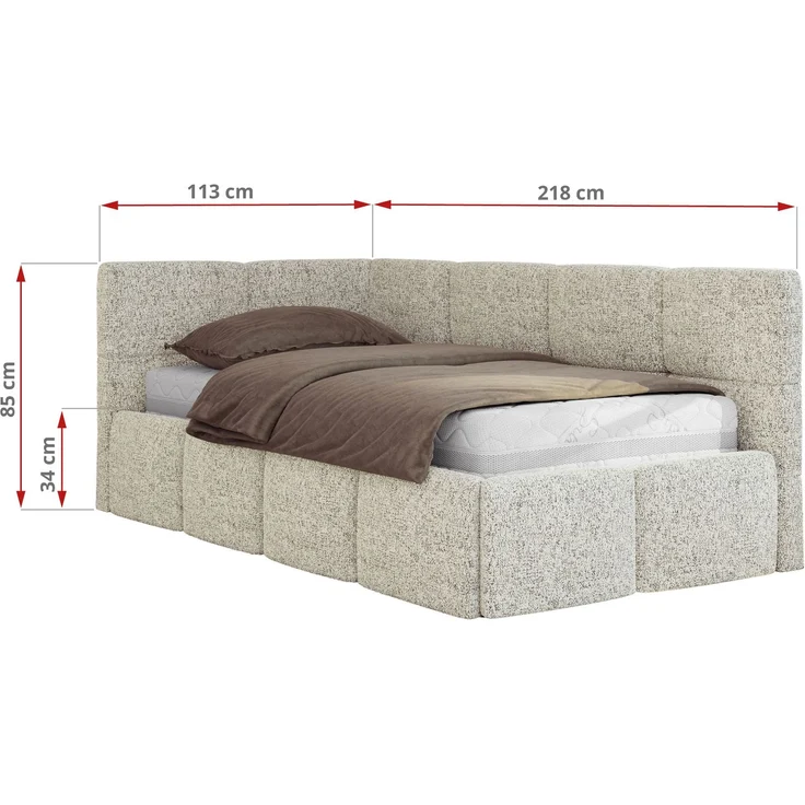 Jugendbett 90x200 ARVO Polsterbett mit Bettkasten, Stauraum & Gasdruckfeder, Modernes Design mit Kopfteil, Multipocket Matratze - Beige Strukture - ELORI LUX - Links Seite – Bild 3