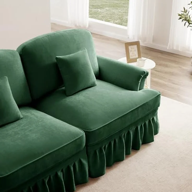 Ball & Cast Sofa Sets, Sofa 2 Sitzer mit Flared Armlehnen, Modulares Sofa mit Abnehmbarem Volant für Wohnzimmer, Grün, 4 Sitze + 2 Hocker – Bild 10