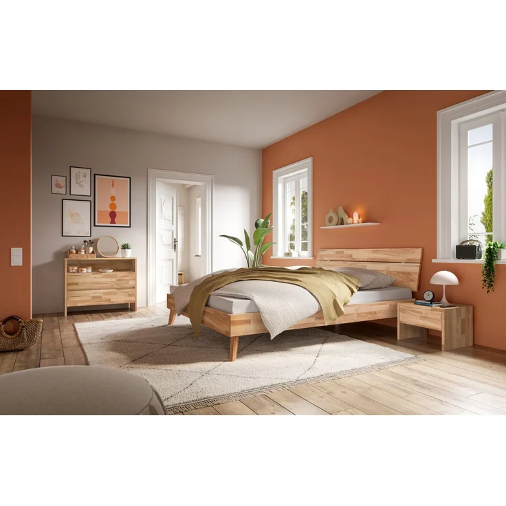 Hasena Massivholzbett Floris Trento Kernbuche mit Schrägfüßen 180x210 cm, Fußhöhe 20 cm – Trento – Bild 2