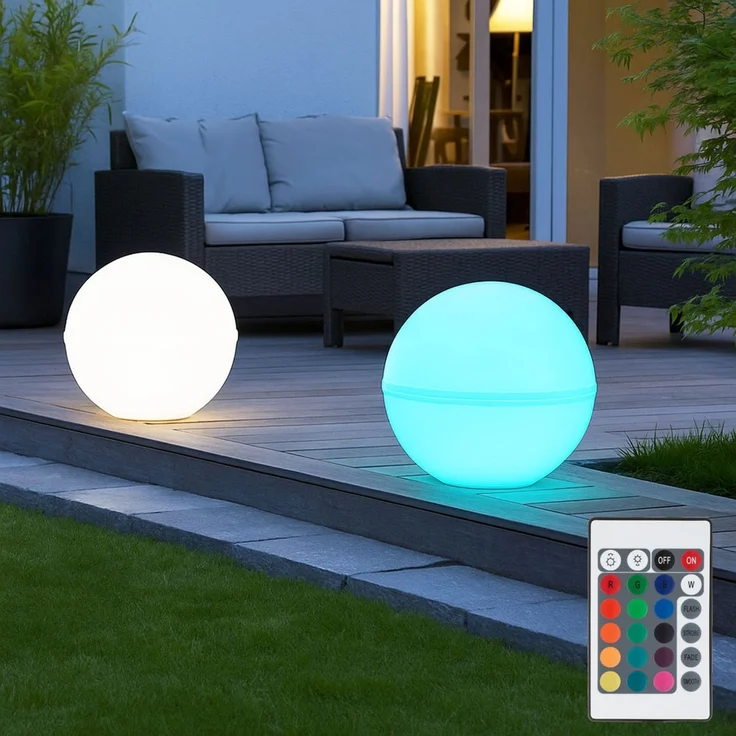 2x RGB LED Steckleuchten, Kugel, weiß, Erdspieß, Kabel, D 20 cm – Bild 2