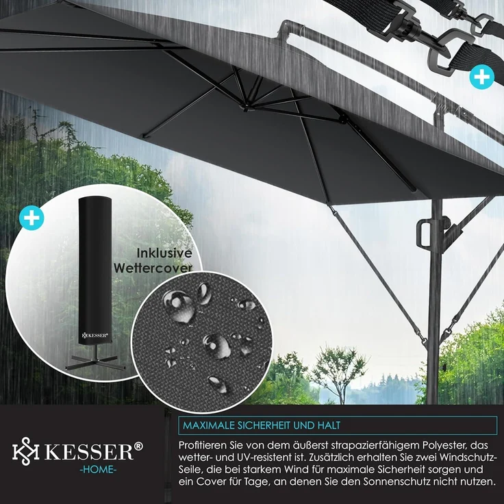 KESSER® 'Holly' Ampelschirm ohne LED Solar, inkl. Ständer, Abdeckung & Windsicherung mit Kurbel, Aluminium anthrazit, Ø 350 cm – Bild 8
