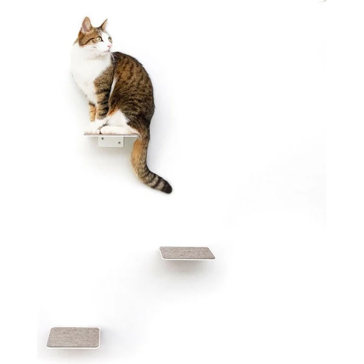 LucyBalu Katzen-Kletterwand Katzentreppe XL, Katzen Kletterwand, Katzenstufen, 3er Set, Pulverbeschichtetes Stahlblech mit Filzauflagen – Bild 1