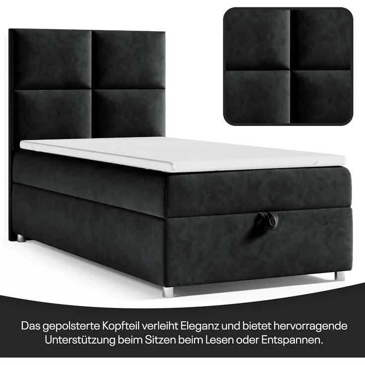 Best for Home Boxspringbett K2 SINGLE mit Bettkasten, Bonellmatratze & Komfort-Topper H3 (Einzelbett, Hotelbett, Polsterbett gepolstertes Kopfteil, Jugendbett, Kinderbett versch. Größen, 70x200 80x200 90x200 100x200 cm), verschiedene Liefermöglichkeite... – Bild 2