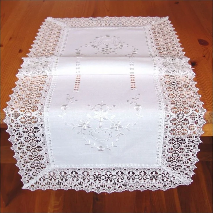 matches21 HOME & HOBBY Tischdecke Tischläufer CORA Spitze & Stickerei Landhausstil Polyester 40 x 90 cm (1-tlg), Pflegeleicht & waschbar bei 30 °C – Bild 1