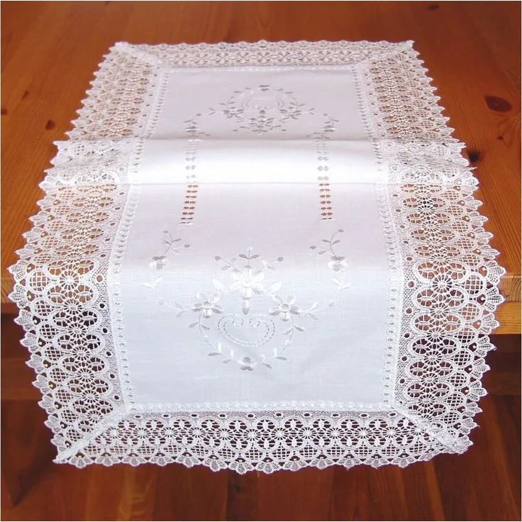 matches21 HOME & HOBBY Tischdecke Tischläufer CORA Spitze & Stickerei Landhausstil Polyester 40 x 90 cm (1-tlg), Pflegeleicht & waschbar bei 30 °C