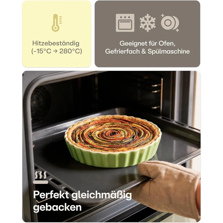 Praknu Auflaufform Tarteform - ø 28cm Hoher Rand - Form für Quiche, Pie, Backform Rund, Porzellan - Keramik, (1-St), Mit Antihaftbeschichtung - Einfach zu Reinigen - Plastikfrei Verpackt – Bild 5