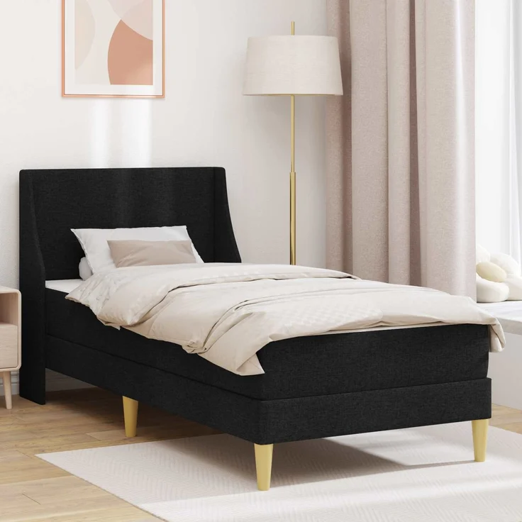 vidaXL Bettgestell mit Matratze Schwarz 80 x 200 cm Polyester 3414706 – Bild 1