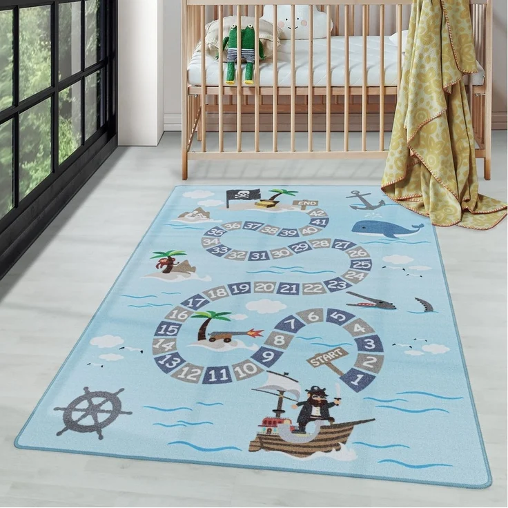 Carpettex Kinderteppich Piraten-Design, Rechteckig, Höhe: 7 mm, Kinderteppich Piraten-Design Teppich Kinderzimmer Rutschfest Waschbar – Bild 1