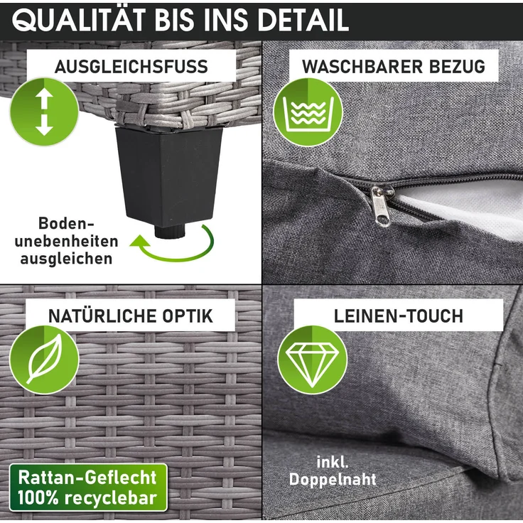 BRAST Gartenmöbel Set Family Grau/Anthrazit bis zu 11 Personen inkl. extra Dicke Kissen Outdoor Loungemöbel Sitzgruppe Essgruppe Garnitur – Bild 6